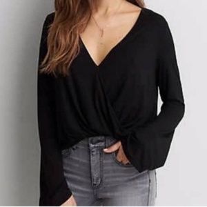 AEO Black Soft & Sexy Wrap Blouse Size Small